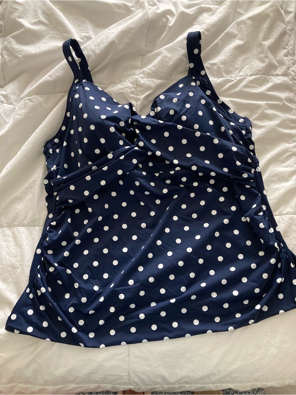 Lands end tankini wire bra 22w navy and white polka dot